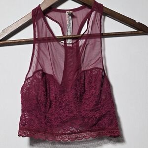Free People Intimately Stay With Me Longline Bralette Wine Small